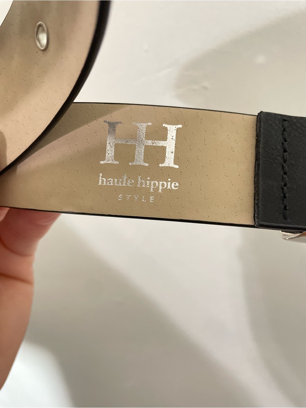 Haute Hippie Black Faux Leather Studded Belt with Silver Buckle Sz. L - Picture 10 of 12